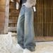 European Style Women's Sparkly Rhinestone Straight Leg Jeans High End Wide Leg Pants Fashionable New Spring_ecoleips.com