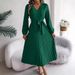 2026 Spring/Summer Elegant V-neck Buttoned Tie-Waist Pleated Long Dress Women's Clothing_ecoleips.com