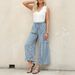 Women's Blue And White Striped Wide Leg Pants Casual Loose Cropped Style With Pockets Spring/Summer New Fashion_ecoleips.com