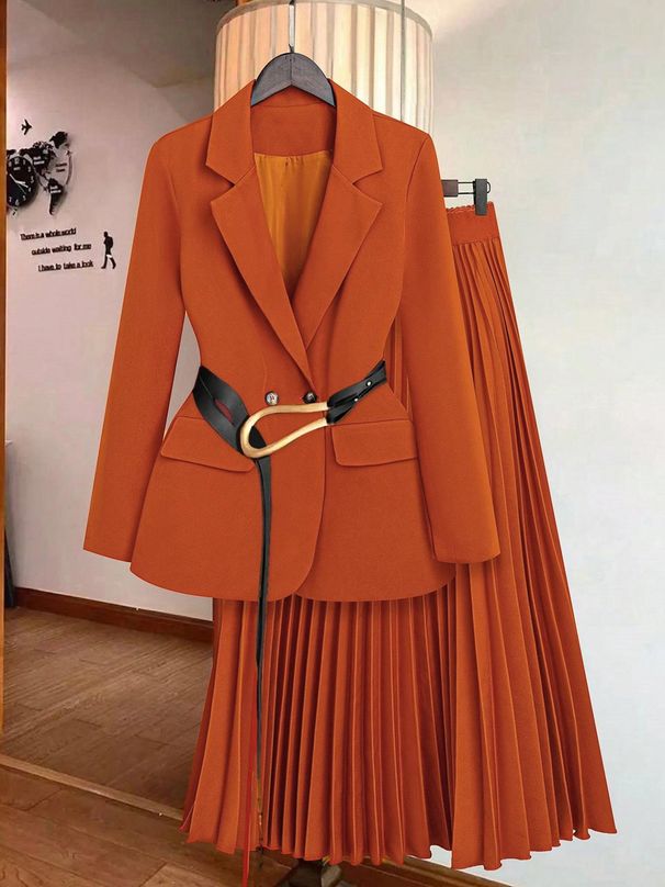 Slim-Fit Women's Suit Set With Sheer Mesh Skirt – Office To Evening Tailored Blazer & Flared Midi Skirt | Autumn Winter Business Chic Outfit_ecoleips.com