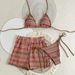 Women's Clothing Women's Knit Halter Bikini Set 3-Piece With Contrast Trims Sexy Beach Swimsuit_ecoleips.com