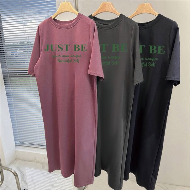Loose Letters Simple Printed Short-sleeved Women's Comfortable Casual Dress_ecoleips.com