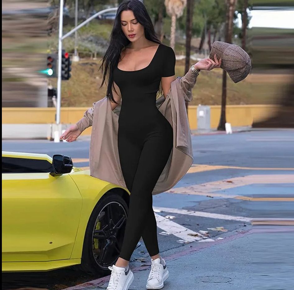Women's Slim Fit Hip Lifting Jumpsuit Sexy Short Sleeve Fashionable Spring/Summer Romper_ecoleips.com