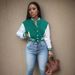 Women's Color Block Jacket Autumn Single Breasted Letter Baseball Sports Outerwear_ecoleips.com