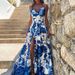 Women's Clothing Spring/Summer Long Dress For Women V Neck Patchwork Printed Fashion Suspender Slit Full Skirt_ecoleips.com