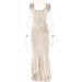 Women's Clothing Solid Color Suspender Low Neck Showing Chest Pleated Hip Fishtail Printed Dress_ecoleips.com