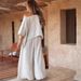 K Solid Color Casual Pants Loose Round Neck Off Shoulder Top Women's Set. No Necklaces Or Other Accessories_ecoleips.com
