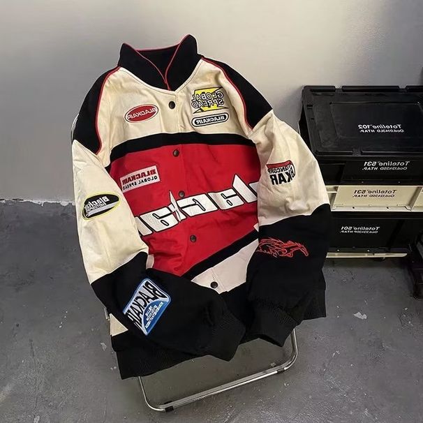 Guochao American Retro Racing Clothes Men And Women Couple Baseball Clothes Vintage Jacket Motorcycle Clothes Ins_ecoleips.com
