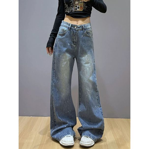 Women's Sparkly Patchwork Denim Jeans Retro Hot Girl Style Loose Flowing Boyfriend Style Floor Length Pants_ecoleips.com