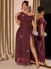 Plus Size Evening Dress With Sequin & High Slit - Elegant Off-Shoulder Formal Gown For Women_ecoleips.com