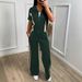 Women's Straight Fit Zippered Short Sleeve Top With Elastic Waist And Pockets Casual Versatile Spring Summer Everyday Commute Suit_ecoleips.com