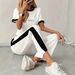 Women's Summer Fashionable Casual Cool Letter Print Short Sleeve Pants Set New 8002_ecoleips.com
