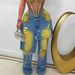 Women's Double Waist Layered Denim Jeans Pink Gradient Distressed Wide Leg Pants Streetwear Casual Ripped Jeans For Daily & Party_ecoleips.com