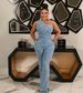 K Slanted Shoulder Tight Waist Slim Fit Elastic Denim Jumpsuit Jumpsuit Flared Pants_ecoleips.com