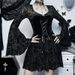 WY23083 Women's Slim Fit Long Dress Elegant Dark Flocked Retro Style Fashionable New Summer Long Sleeve Dress_ecoleips.com