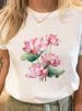 European And American Cross-border Foreign Trade Women's Floral Plant Print Round-neck Short-sleeve T-shirt Top_ecoleips.com