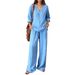 Women's Summer Casual Loose Two Piece Set V Neck Linen Wide Leg Pants Cross Border Trendy Style European American Style_ecoleips.com