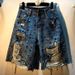 Women's Colorful Rhinestone Beaded Ripped Denim Shorts Street Style Handmade Embellishments Frayed Edges_ecoleips.com