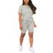 Women's Clothing Women's Summer T-Shirt And Shorts Set Solid Color Gradient Print Round Neck Short Sleeved Style Clothing_ecoleips.com