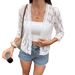 Women's Elegant Cardigan Fashionable Wavy Lace Trim Short Lace Outerwear Relaxed Everyday Wear Versatile Comfortable Feshion Trend_ecoleips.com