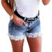 Women's Ripped Fleece Stretch Denim Shorts Lace Trimmed High Waist Style New_ecoleips.com
