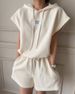 Women's Clothing Simple Temperament Letter Patch Drawstring Hooded Sweatshirt High Waist Casual Shorts Suit_ecoleips.com