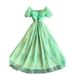 Women's French Style Maxi Dress Gentle Youthful Printed Pleated Square Neck Puff Sleeve Unique Exquisite Mesh Princess Dress_ecoleips.com
