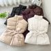 Women's Quilted Vest Winter Stand Collar Loose Fit Thickened Waist-Cinching Puffer Sleeveless Jacket (Black, White, Khaki, Coffee, Angora Red)_ecoleips.com