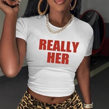 Women's Clothing Summer Slim Hot Girl Short Sleeved T Shirt Tops Letters REALLY HER Baby Tee_ecoleips.com