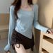 Women's Base Shirt Autumn Winter 2025 New Style Hot Slim Irregular Top Trendy Ins Girl Square Neck T-Shirt Long Sleeve_ecoleips.com