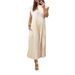 Women's Elegant Round Neck Sleeveless Pleated Maxi Dress – Loose Fit Casual Spring Gown_ecoleips.com