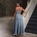 Women's Clothing Fashion Temperament Medium Length Single Breasted Suspender Denim Dress_ecoleips.com