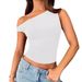 Summer Hot Girl Suspenders Oblique Shoulder Vest Female Outer Wear Slim Pleated Vest American Style Sleeveless Top Female_ecoleips.com