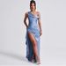 Women's Clothing Off Shoulder Satin Waist Dress Winter Irregular Hem Slit Long Skirt_ecoleips.com