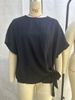 Women's Summer Batwing Sleeve Knotted Hem Loose Fit T-Shirt - Solid Color Casual Top For Women_ecoleips.com