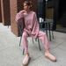Cross-Border Ripped Women, European American Style, 2025 Autumn And Winter, Ins Style Knitted Skinny Pants + Round Neck_ecoleips.com