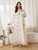 Muslim Dress Women "Elegant Jalabiya Dress With Tassel & Leaf Embroidery – Modest Muslim Long Robe With Mesh Detailing (Blue/White, M-XL)"_ecoleips.com