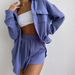 Women's Clothing new arrival lapel loose shirt high waist shorts two piece fashion casual suit_ecoleips.com