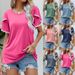 Women's Clothing Round Neck Tassel Tulip Sleeve T Shirt Casual Tops_ecoleips.com