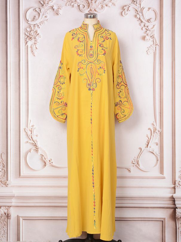 Women's Clothing Middle East Saudi Robe Dubai Travel Party New Rope Embroidery Elegant Long Sleeved Dress Abaya_ecoleips.com