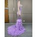 Women's Clothing Diamond Feather Long Skirt Model Catwalk Annual Meeting Purple Heavy Sequins Shiny Diamond Chain Feather Respect_ecoleips.com