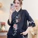 2026 Spring/Summer New Chinese‑Style Embroidered Traditional Knot‑Button Mid‑Sleeve Short‑Sleeve Cotton‑Linen Top For Wo_ecoleips.com