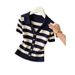 Summer Striped Collar Short Sleeve T-Shirt For Women Fashionable Slimming Ice Silk Knit Top Youthful Clothing_ecoleips.com