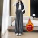 Aria Basics 2025 New Straight-Leg Floor-Length Wide-Leg Korean Fashion Versatile Lazy Style High-Waisted Drawstring Leopard Print_ecoleips.com