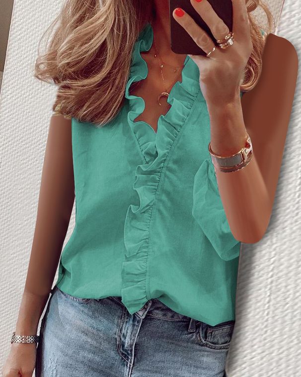Women's Long Sleeve Ruffled Blouse Spring Summer European American Style Solid Color Top For Ladies_ecoleips.com