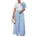 Women's Clothing round neck short sleeve striped contrast color wide leg pants two piece set_ecoleips.com