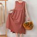 2021 Spring New Style Plaid Sleeveless Japanese Mori Girl Artistic Loose Split Cotton Linen Tank Dress_ecoleips.com