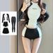 Women's Long Sleeve Two Piece Wetsuit Swimsuit Slimming Korean Style Surfing Suit Conservative Sportswear Sun Protection for Hot Spring_ecoleips.com
