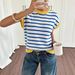 Women's round Neck Knitted Vest French Blue & White Striped Color Block Sleeveless Top Xiyin Summer 2026 New Style_ecoleips.com