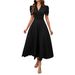 2026 Cross-Border Spring/Summer Women's Fashionable Elegant High-Waisted Solid Color Slim-Fit Short-Sleeve Dress_ecoleips.com